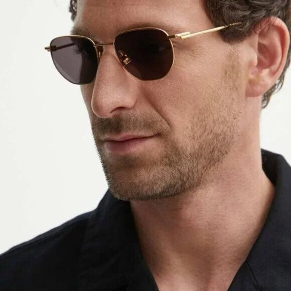 Bottega Veneta Women Sunglasses Gold Dark Brown Split Panthos BV1301S 002 NEW - Picture 14 of 17